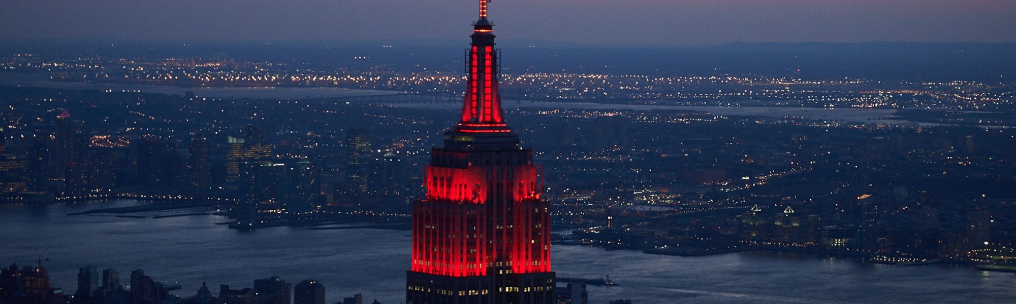 ESB lit in red