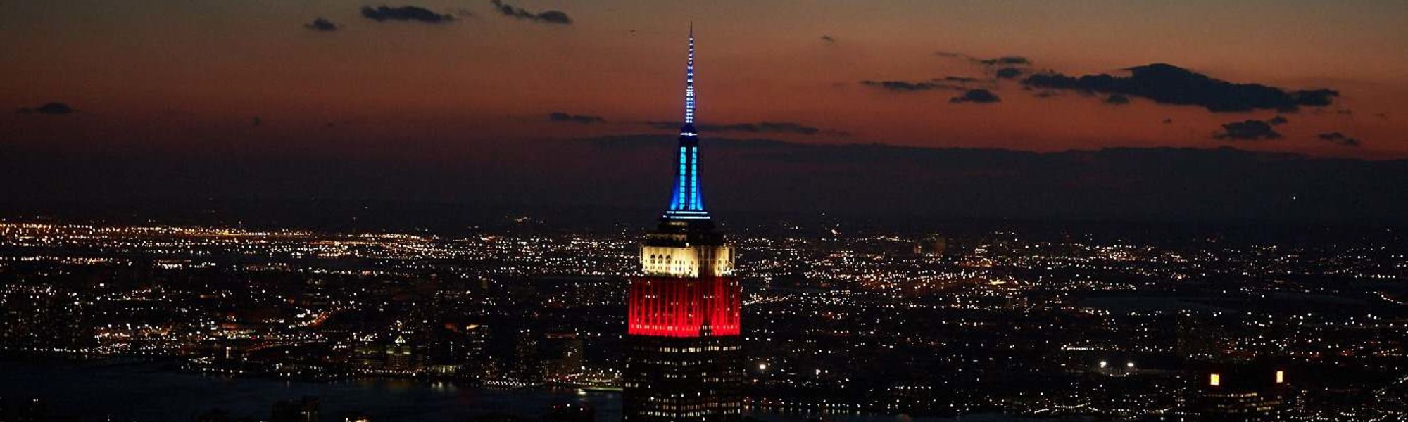 The Empire State Building in red, white, and blue