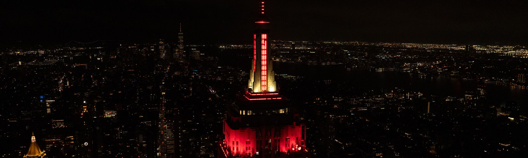 ESB lit in red and white