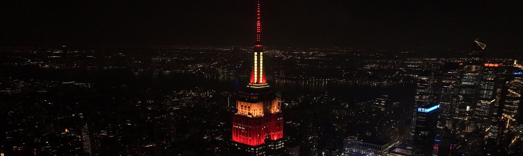 ESB lit in red and gold