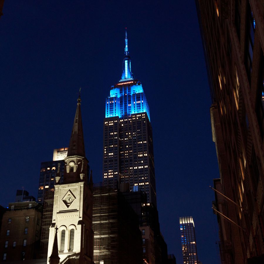 ESB lit in blue