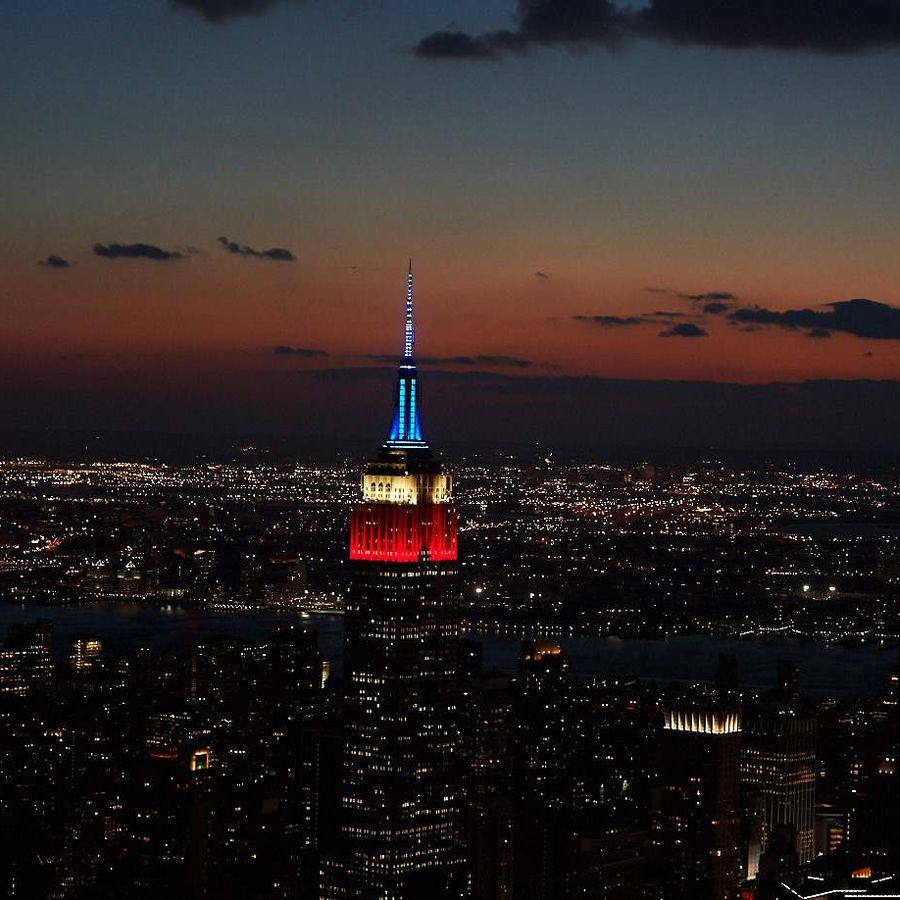 The Empire State Building in red, white, and blue