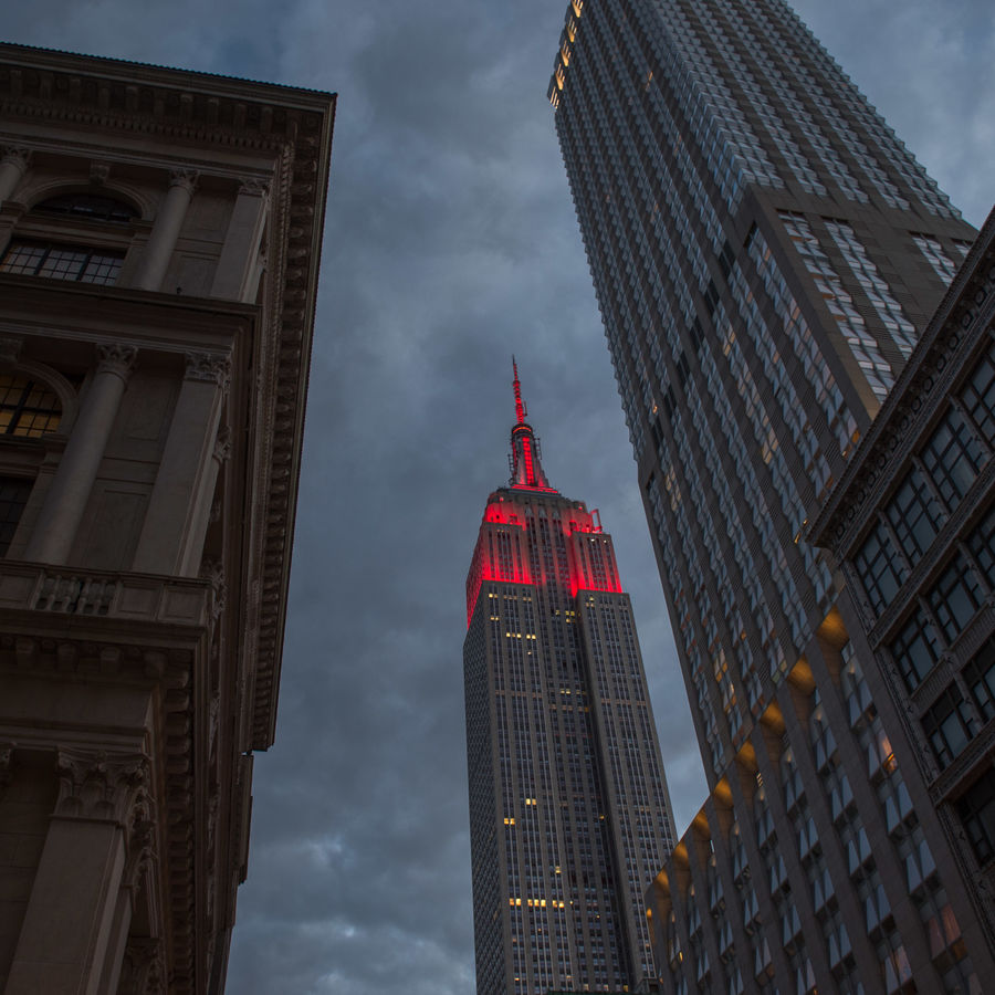 ESB lit in red