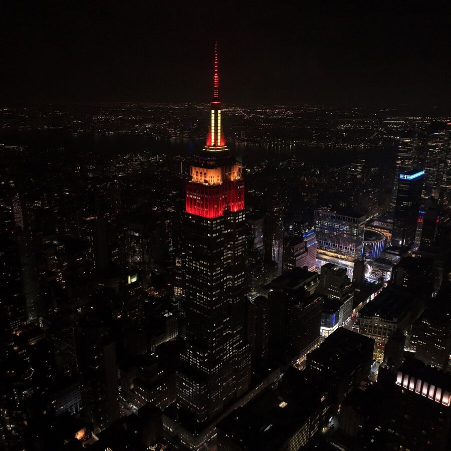 ESB lit in red and gold