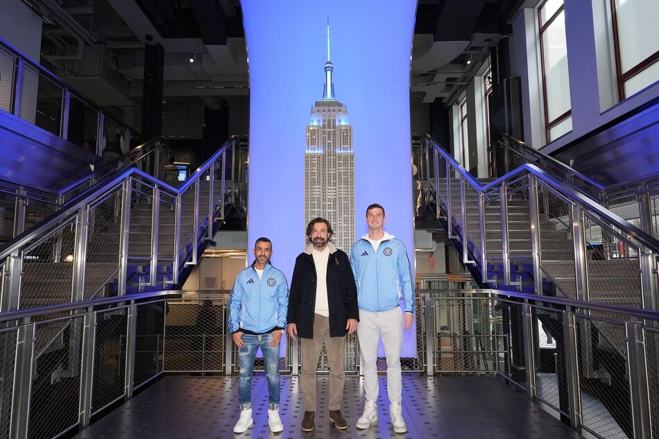 Andrea Pirlo, Maxi Moralez, and Matt Freese on the Grand Staircase