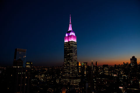 ESB lit in pink and purple for Hoda & Jenna