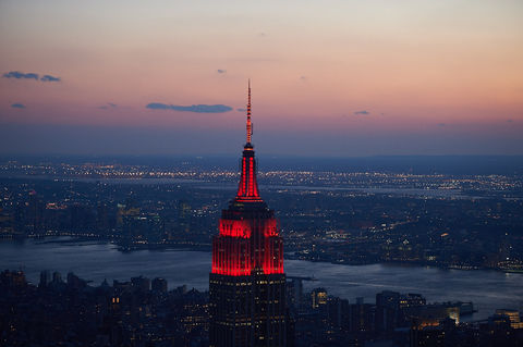 ESB lit in red