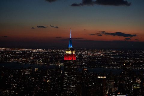 The Empire State Building in red, white, and blue