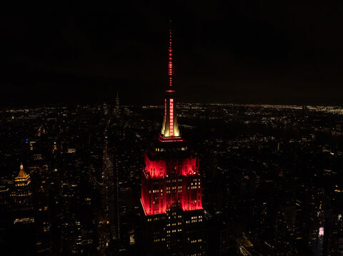 ESB lit in red and white