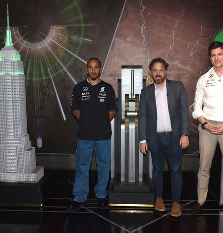 Lewis Hamilton and Toto Wolff light the Empire State Building